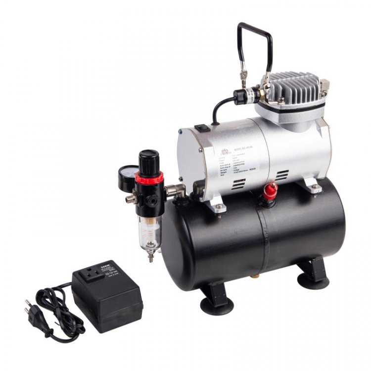 Миникомпрессор безмасляный (ресивер 3л, производительность 23л/мин, рабочее давление 3-4bar)+переходник