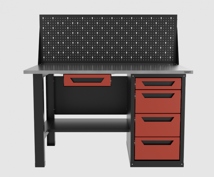 Верстак однотумбовый 4 ящика с экраном и ящиком, красный1400*700 Garopt, GT1400STY1Y4PP.red