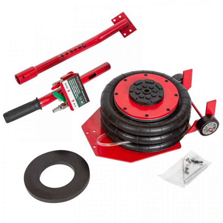 Домкрат подкатной пневматический 3,5т(6-12bar, h min 135мм, h max 450мм, 3 подушки, Ø270мм)