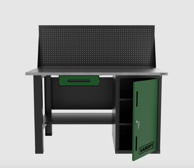 Верстак однотумбовый с ящиком и экраном 1400*700 GAROPT зеленый, GT1400STDY1PP.green