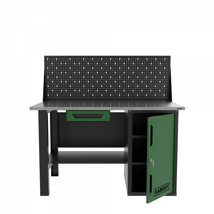 Верстак однотумбовый с ящиком и экраном 1400*700 GAROPT зеленый, GT1400STDY1PP.green