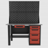 Верстак однотумбовый 4 ящика с ящиком и двумя экранами, красный 1400*700 Garopt, GT1400STY1Y4PP2.red