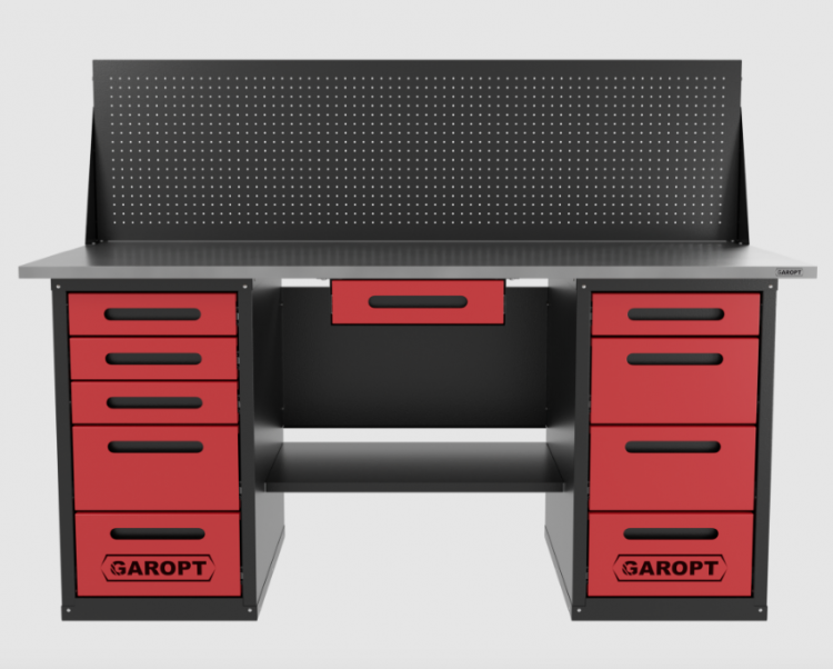 Верстак двухтумбовый 4 ящиков /5 ящиков с экраном и ящиком, 1800*700 красный GAROPT, GT1800Y1Y4Y5PP.red