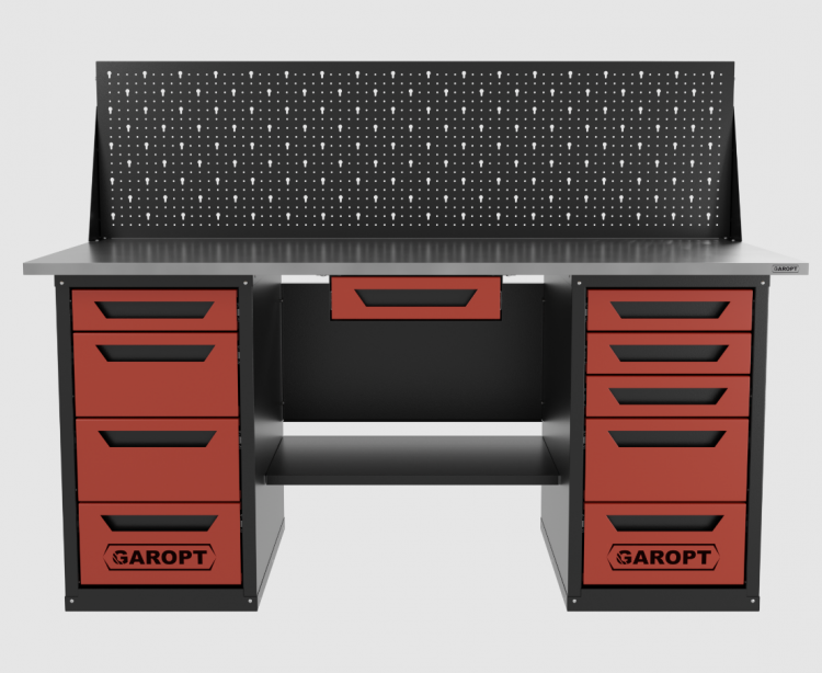 Верстак двухтумбовый 4 ящиков /5 ящиков с экраном и ящиком, 1800*700 красный GAROPT, GT1800Y1Y4Y5PP.red Верстак двухтумбовый 4 ящиков /5 ящиков с экраном и ящиком, 1800*700 красный GAROPT, GT1800Y1Y4Y5PP.red