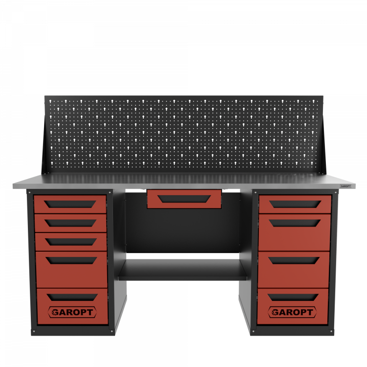Верстак двухтумбовый 4 ящиков /5 ящиков с экраном и ящиком, 1800*700 красный GAROPT, GT1800Y1Y4Y5PP.red
