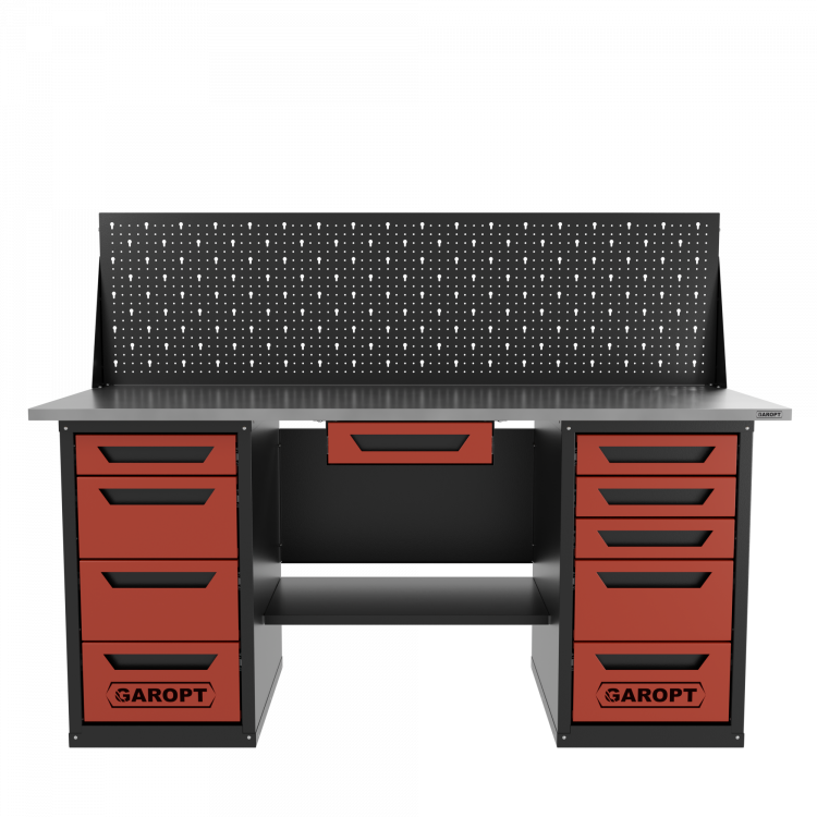 Верстак двухтумбовый 4 ящиков /5 ящиков с экраном и ящиком, 1800*700 красный GAROPT, GT1800Y1Y4Y5PP.red