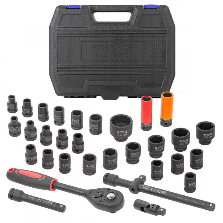 Набор инструментов ударных 32пр.1/2"( 6-гр: 8-32мм, 12гр: 10,12,14,15,17,19,36ммCr-Mo) Набор инструментов ударных 32пр.1/2"( 6-гр: 8-32мм, 12гр: 10,12,14,15,17,19,36ммCr-Mo)