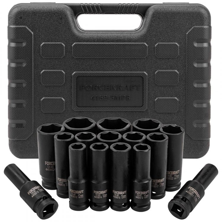 Набор головок ударных глубоких, 16пр.,1/2"(10-19, 21, 22, 24, 27, 30, 32мм),в кейсе