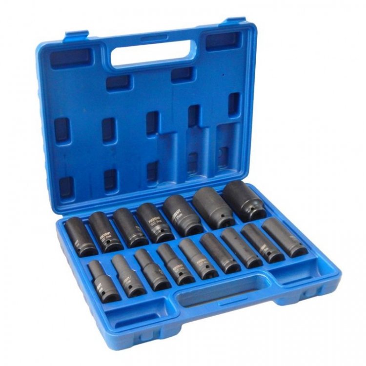 Набор головок ударных глубоких, 16пр.,1/2"(10-19, 21, 22, 24, 27, 30, 32мм),в кейсе