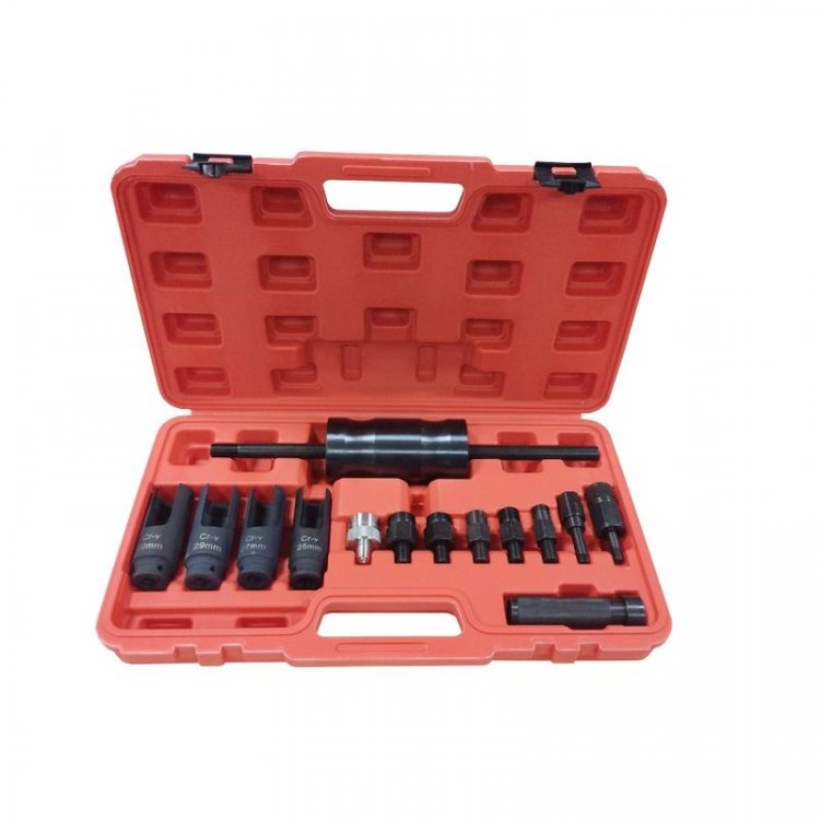 Комплект для снятия дизельных форсунок с обратным молотком, головками и резьбовыми адаптерами (головки для форсунок: 25мм, 27мм, 29мм, 30мм), в кейсе