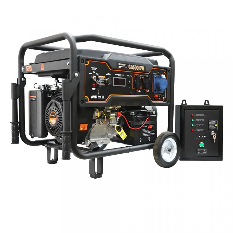 Бензиновый генератор FoxWeld Expert G8500 EW в компл. с блоком автоматики - Тип двигателя: 1-но цилиндровый, 4-тактный, OHV, с принудительным воздушным охлаждением, Бак, л: 25, Мощность двигателя, л.с./кВт: 19/14 (арт. 8221) Бензиновый генератор FoxWeld Expert G8500 EW в компл. с блоком автоматики - Тип двигателя: 1-но цилиндровый, 4-тактный, OHV, с принудительным воздушным охлаждением, Бак, л: 25, Мощность двигателя, л.с./кВт: 19/14 (арт. 8221)