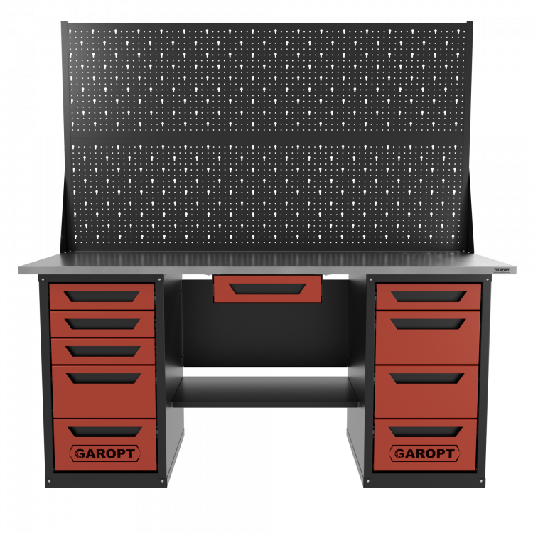 Верстак двухтумбовый 4 ящиков /5 ящиков с двумя экранами и ящиком, 1800*700 красный GAROPT, GT1800Y1Y4Y5PP2.red