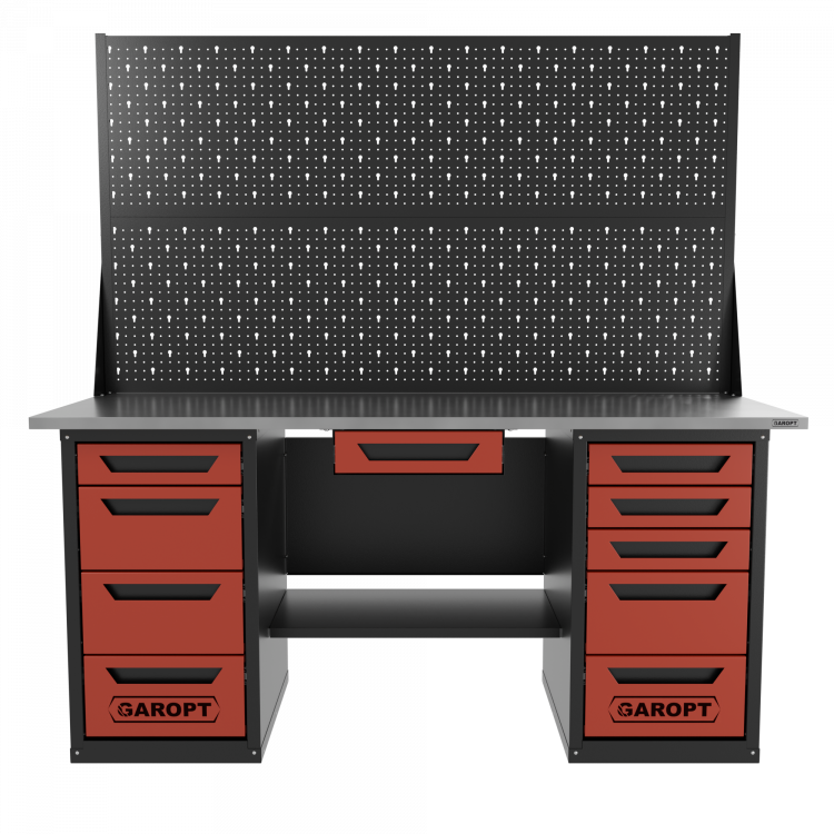 Верстак двухтумбовый 4 ящиков /5 ящиков с двумя экранами и ящиком, 1800*700 красный GAROPT, GT1800Y1Y4Y5PP2.red