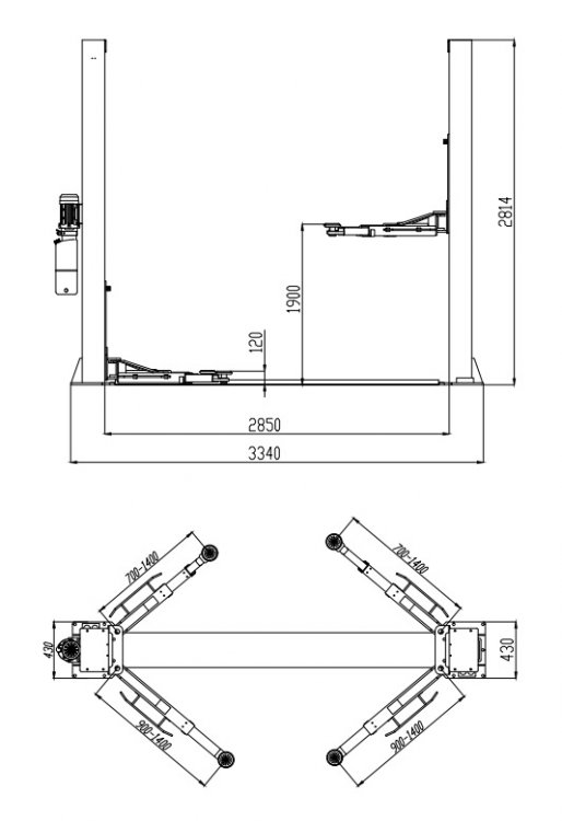 Подъемник комплект г/п 4 т. с анкерами и проставками KraftWell арт. CORSO 2C/220