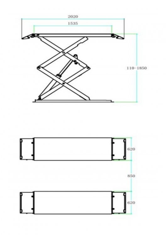 Подъёмник комплект ножничный г/п 3,5 т. низкопрофильный KraftWell арт. FORBI 3.5B/220
