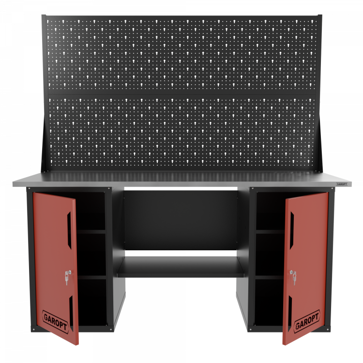 Верстак двухтумбовый с двумя экранами, красный 1800*700 Garopt, GT1800DDPP2.red