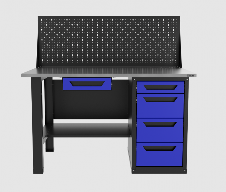 Верстак однотумбовый 4 ящика с экраном и ящиком, синий 1400*700 Garopt, GT1400STY1Y4PP.blue