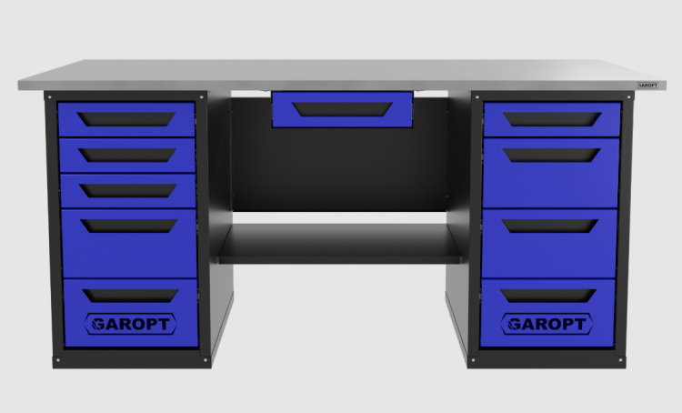 Верстак с ящиком двухтумбовый 4 ящиков /5 ящиков 1800*700 синий GAROPT, GT1800Y1Y4Y5.blue