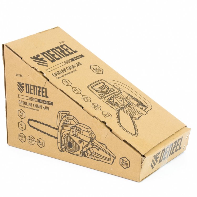 Пила цепная бензиновая DGS-5820, шина 50 см, 58см3, 4,1 л.с., шаг 0,325, паз 1,5 мм, 76 зв// Denzel