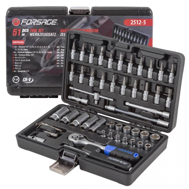 Набор инструментов 51пр. 1/4" (4-14мм, 6-гран.) Набор инструментов 51пр. 1/4" (4-14мм, 6-гран.)