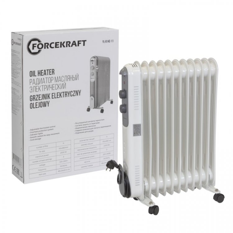 Радиатор масляный электрический (220-240V,50/60Гц,2500Вт,11 секций 11х58см,3 режима нагрева,защ. от перегрева,48х24х62.5см)