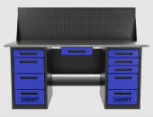 Верстак двухтумбовый 4 ящиков /5 ящиков с экраном и ящиком, 1800*700 синий GAROPT, GT1800Y1Y4Y5PP.blue
