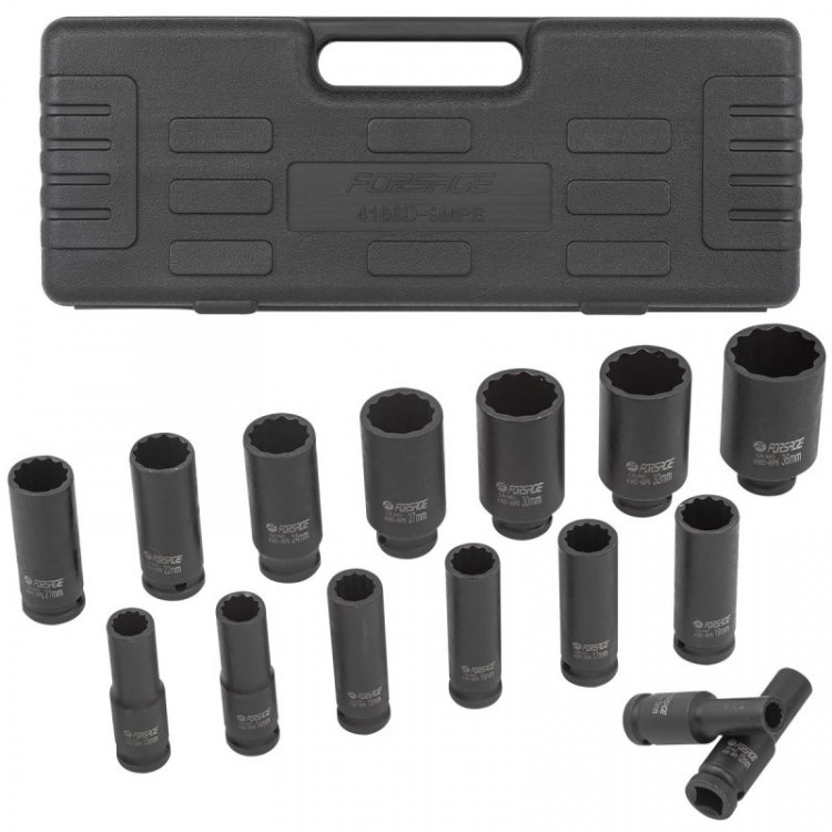 Набор головок ударных глубоких 15пр.,1/2" 12гр.(10,12-17,19,21,22,24,27,30,32,36мм), в пластиковом кейсе
