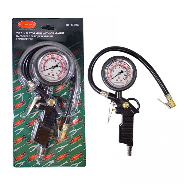 Пистолет для подкачки шин с аналоговым манометром и шлангом (0-16bar, манометр заполнен глицерином), в блистере Пистолет для подкачки шин с аналоговым манометром и шлангом (0-16bar, манометр заполнен глицерином), в блистере