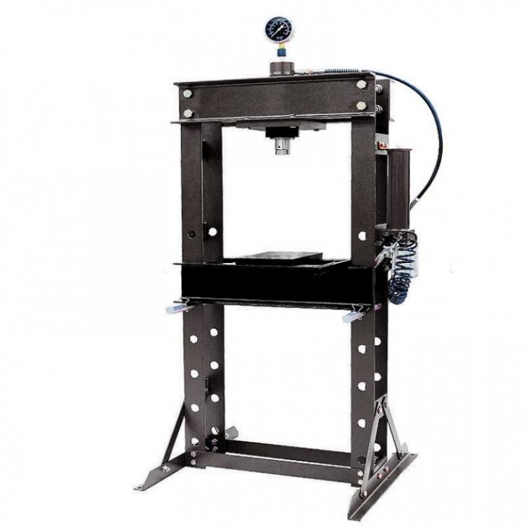 Пресс гидравлический с манометром напольный 30т, ручной/пневмо привод (раб. высота:0-840мм, раб. ширина:520мм, раб. стол:290х520мм, ход штока:160мм)