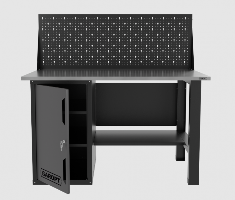 Верстак однотумбовый с экраном 1400*700 GAROPT серый, GT1400STDPP.grey
