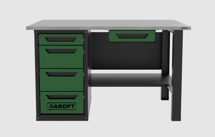 Верстак с ящиком однотумбовый 4 ящика, зеленый 1400*700 Garopt, GT1400STY1Y4.green