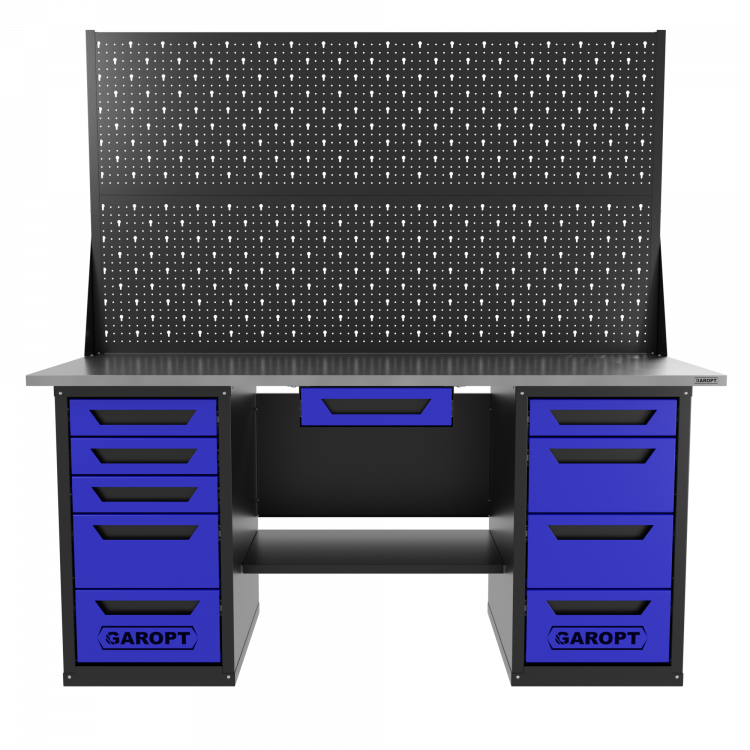 Верстак двухтумбовый 4 ящиков /5 ящиков с двумя экранами и ящиком, 1800*700 синий GAROPT, GT1800Y1Y4Y5PP2.blue