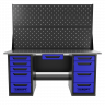 Верстак двухтумбовый 4 ящиков /5 ящиков с двумя экранами и ящиком, 1800*700 синий GAROPT, GT1800Y1Y4Y5PP2.blue
