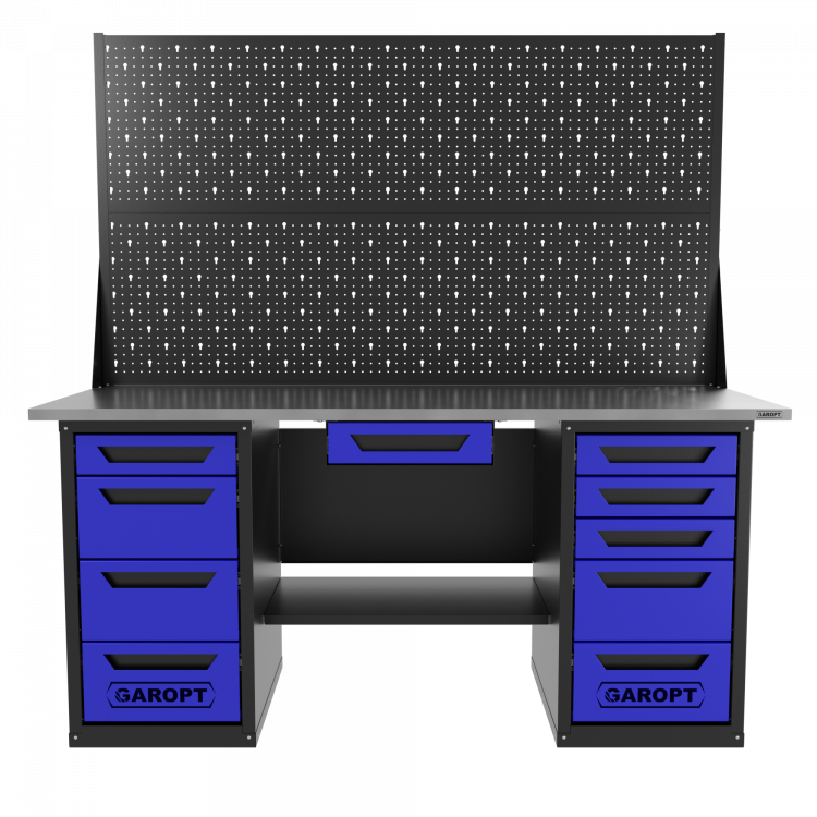 Верстак двухтумбовый 4 ящиков /5 ящиков с двумя экранами и ящиком, 1800*700 синий GAROPT, GT1800Y1Y4Y5PP2.blue
