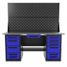Верстак двухтумбовый 4 ящиков /5 ящиков с двумя экранами и ящиком, 1800*700 синий GAROPT, GT1800Y1Y4Y5PP2.blue
