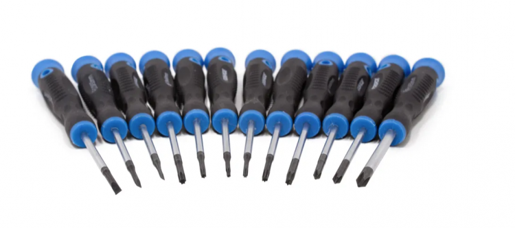 Набор отверток ювелирных с пинцетами 14пр.(SL: 1.5, 2.0, 2.5 PH: 00, 0 ,1 TORX: T5, T6, T7, T8, T9, T10), в пластиковом держателе