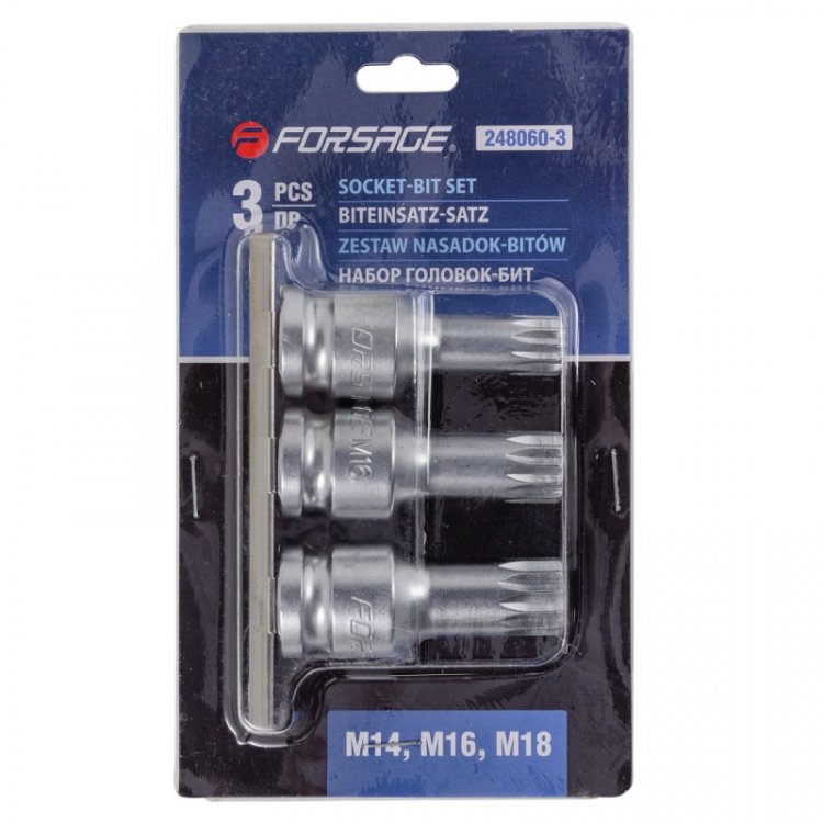 Набор Головок-бит SPLINE с отверстием 1/2'',3пр. (L-60мм,M14, M16, M18) Набор Головок-бит SPLINE с отверстием 1/2'',3пр. (L-60мм,M14, M16, M18)