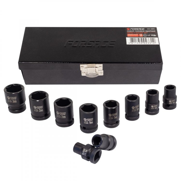 Набор головок ударных,10пр. 1/2" 6гр.(10,12,13,14,15,17,19,21,22,24),в метал. кейсе Набор головок ударных,10пр. 1/2" 6гр.(10,12,13,14,15,17,19,21,22,24),в метал. кейсе