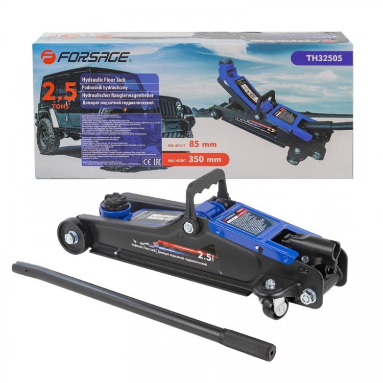 Домкрат подкатной гидравлический 2.5т (h min 85мм, h max 350мм) Домкрат подкатной гидравлический 2.5т (h min 85мм, h max 350мм)