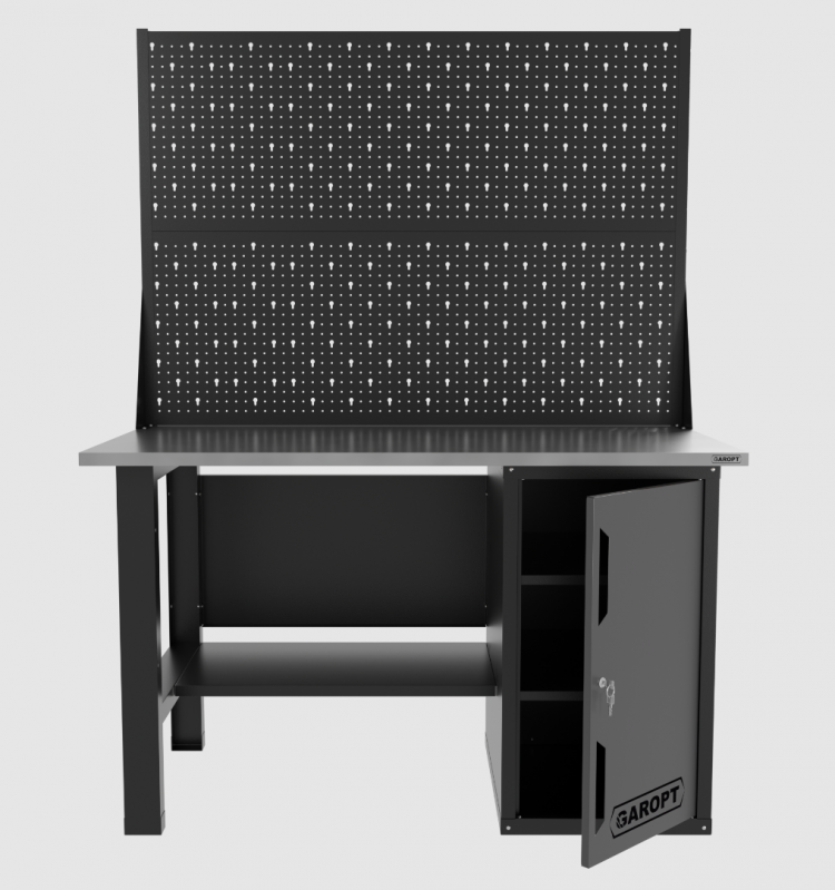 Верстак однотумбовый с двумя экранами 1400*700 GAROPT серый, GT1400STDPP2.grey