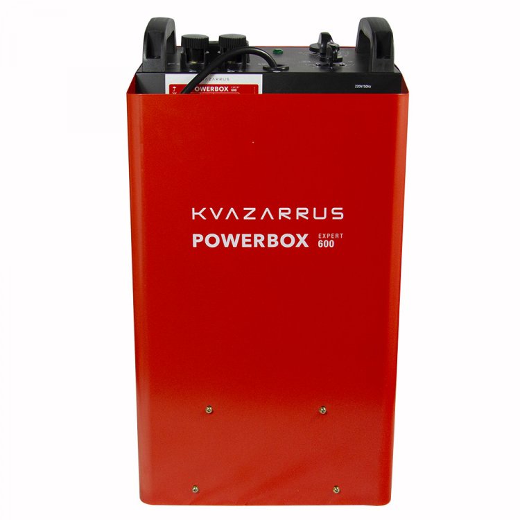 Пуско-зарядное устройство KVAZARRUS PowerBox 600 - Напряж.пит -220В/50Гц, Мах. потреб мощ. - 1.4заряд/10старт, Мин. ёмкость заряж. аккум 12/24В -15АЧ, Мах ток заряда 12/24В - 50А, напряж. заряда 12/24В - 14.5-14.8/29-29.6, ток запуска 12/24 - 455В/45