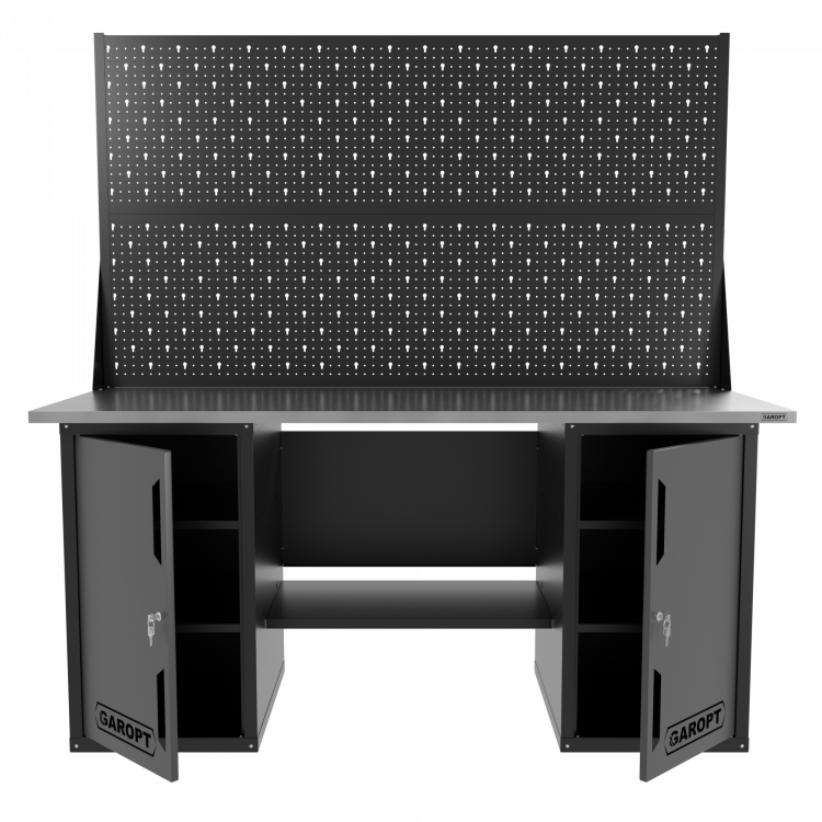 Верстак двухтумбовый с двумя экранами, серый 1800*700 Garopt, GT1800DDPP2.grey