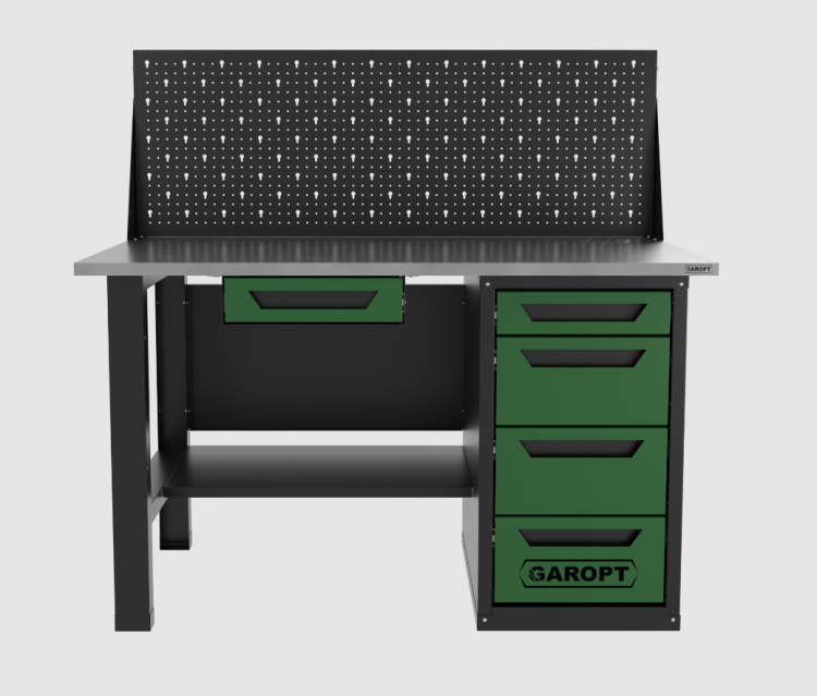 Верстак однотумбовый 4 ящика с экраном и ящиком, зеленый 1400*700 Garopt, GT1400STY1Y4PP.green