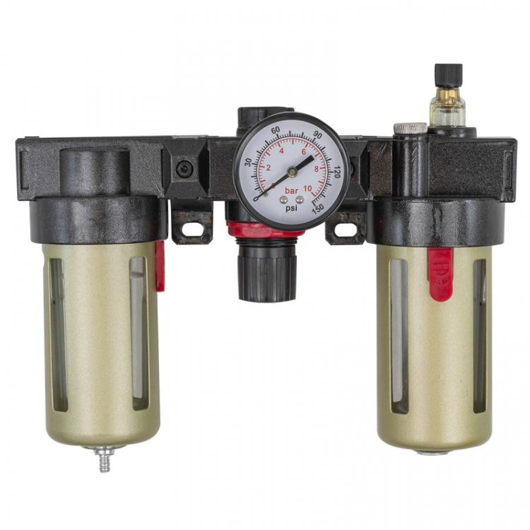 Блок подготовки воздуха с нижним расположением регулятора 1/2"(фильтр-регулятор+лубрикатор)(10Мк, 1400 л/мин, 0-10bar,раб. температура 5°-60°) Блок подготовки воздуха с нижним расположением регулятора 1/2"(фильтр-регулятор+лубрикатор)(10Мк, 1400 л/мин, 0-10bar,раб. температура 5°-60°)