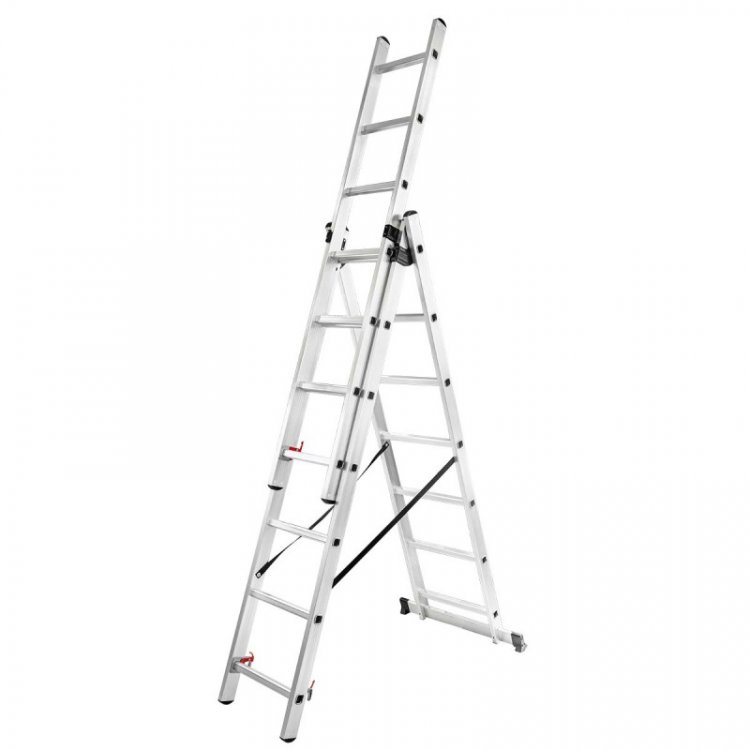 Лестница комбинированная трехсекционная (3х8ступенек, max нагрузка 150кг, вес 10,9кг)
