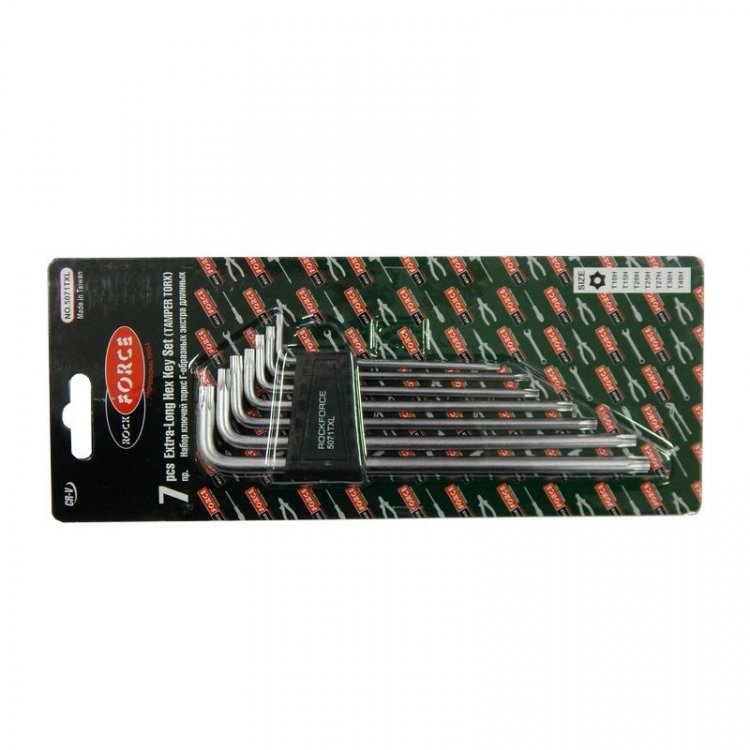 Набор ключей TORX Г-образных экстра длинных с отверстием 7пр.(Т10Н,Т15Н,Т20Н,Т25Н,Т27Н,Т30Н,Т40Н) в пластиковом держателе