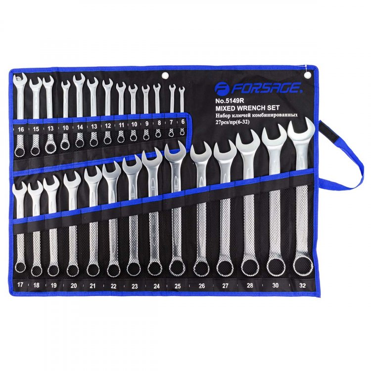Набор ключей комбинированных 27пр.(6-28,30,32мм+ключи трещоточные 10,13мм) на полотне Набор ключей комбинированных 27пр.(6-28,30,32мм+ключи трещоточные 10,13мм) на полотне