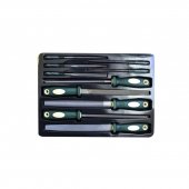 Набор напильников разнопрофильных 10 пр.(плоский, треугольный, круглый, полукруглый, квадратный, L-185мм,L-325мм),в ложементе Набор напильников разнопрофильных 10 пр.(плоский, треугольный, круглый, полукруглый, квадратный, L-185мм,L-325мм),в ложементе