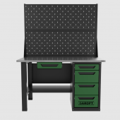 Верстак однотумбовый 4 ящика с двумя экранами и ящиком, зеленый 1400*700 Garopt, GT1400STY1Y4PP2.green