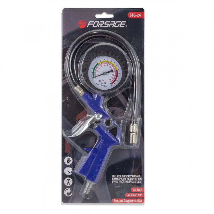 Пистолет для подкачки шин с манометром и шлангом (0-8.5 Bar), в блистере